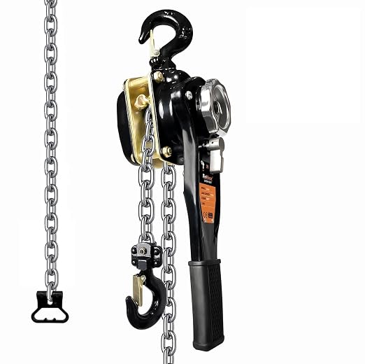 1 Ton Chain Hoist 2200LBS Capacity 10Ft Lift Manual Lever Chain Hoist Manganese Steel G80 Chain w/ 2 Heavy Duty Hooks, for Open-Air and Confined Space Lifting