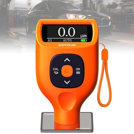 GOYOJO Paint Thickness Gauge for Cars, 0-2000μm (0-79 mils) Coating Thickness Meter, Auto Fe/Al/Zn/Fe(C) Detection, 0.1μm Resolution, ±(2%+1μm) Accuracy for Paint Inspection