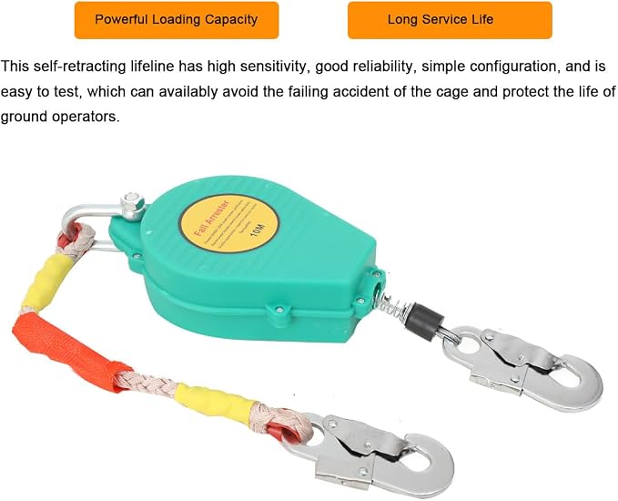 Self Retracting Lifeline 33ft 330lbs Fall Arrester Lanyard Protect Safety Harness Fall Protection with Alloy Steel Hook Steel Wire Rope(10m)