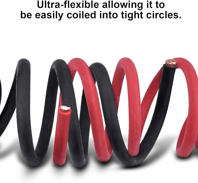 iGreely 2 AWG Gauge Wire 10 Feet Black + 10 Feet Red Welding Battery Pure Copper Ultra Flexible Cable + 5pcs of 5/16" & 5pcs 3/8" Copper Cable Lugs Terminal Connectors+Heat Shrink Tubing