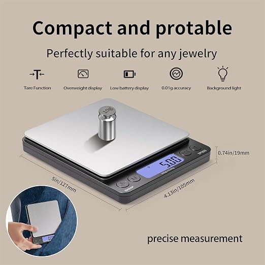 SKEAP Digital Jewelry Scale – 500g x 0.01g Precision Gold Scale for Jewelers & Collectors, Digital Coin Scale with Backlit LCD, Tare Function– Ideal for Gemstones, Bullion & Coins.