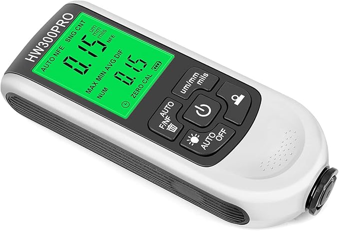 Paint Thickness Gauge Meter Fe/NFe Probe Coating Thickness Gauge Professional Multifunctional Car Paint Depth Gauge Test Precise HW-300PRO for Car Automatic Detection(white)