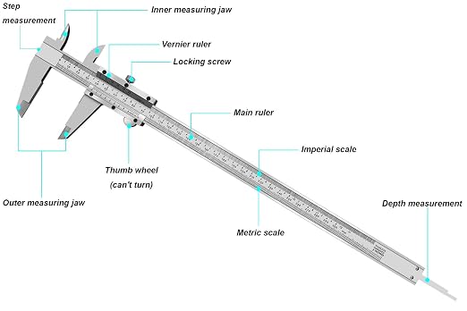 0-12 Inch / 300mm Micrometer Vernier Caliper, Stainless Steel Precision Measuring Tool (Inch/Metric), Depth/Inside/Outside/Step Measurement, 0.001" / 0.02mm