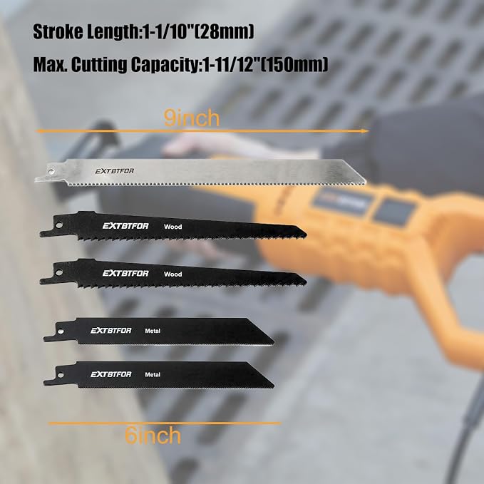 7Amp Reciprocating Saw, 360° Rotating Handle Power Reciprocating Saw with Variable Speed,1-1/10"Stroke Length Equipped with 5 Saw Blades for Wood,Metal Sheets and PVC Cutting