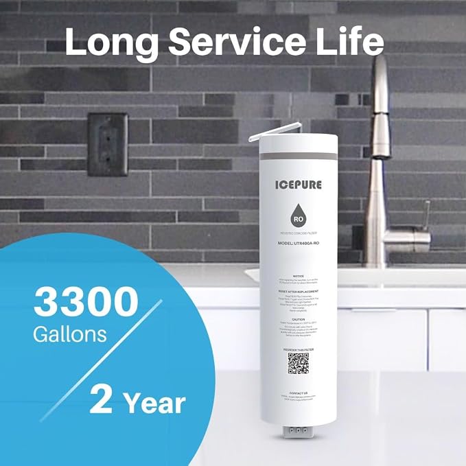 ICEPURE UTR400-RO Filter, 2-year Lifetime, Replacement for UTR400 Reverse Osmosis System, Reduces 99.99% Heavy Metals, PFAS&PFOA&PFOS