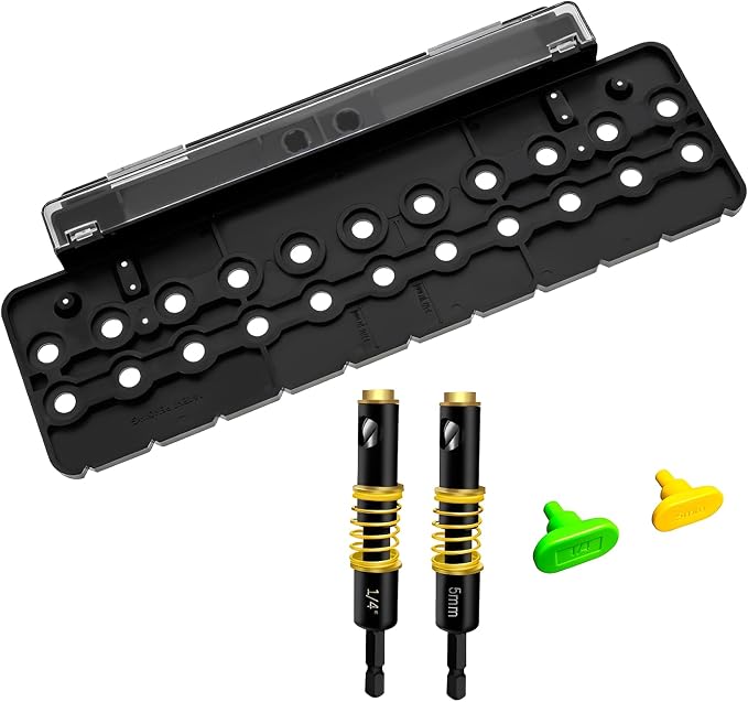 LICAEVEY Multifunctional Shelf Pin Jig, 2-in-1 Template for 1/4" & 5mm Holes with Drill Bit, Durable Cabinet Hardware Jig for Easy & Accurate Woodworking Projects