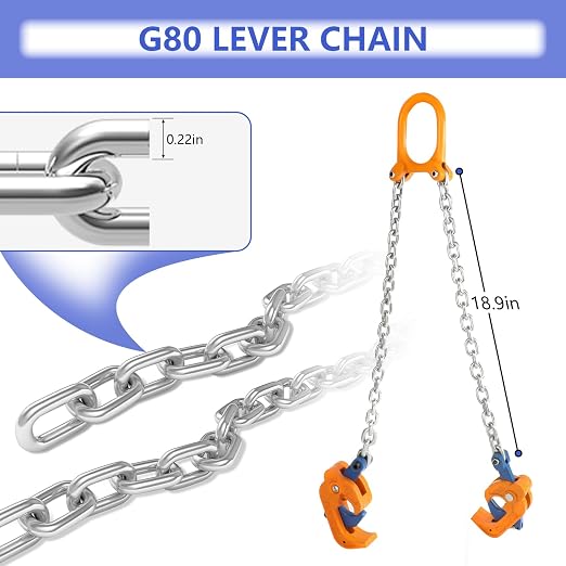Dollate Chain Drum Lifting Clamp, 2200LBS Load Capacity, G80 Horizontal Double Chain Oil Drum Hoist For 55 Gallon Plastic And Metal Drums, Horizontal Vertical Lifting