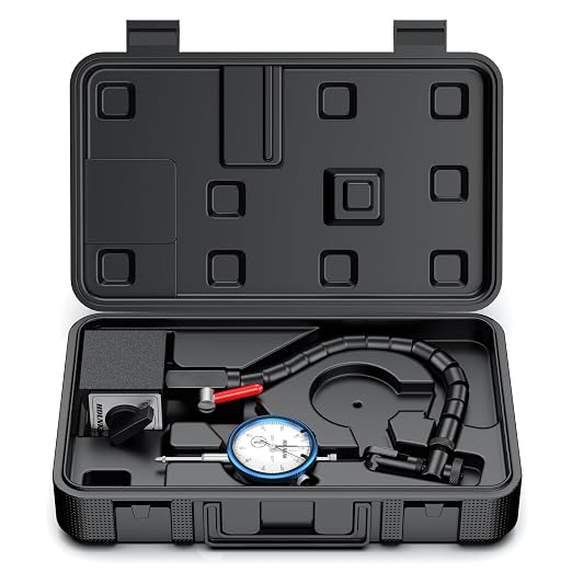 HDLNKAK New Dial Indicator 0-1'' with Magnetic Base, Dial Indicator Tools Set for Alignment, 0.001" Accuracy Measurement Tool with Flex Arm Base and Indicator Combo（ Blue Dial Indicator）