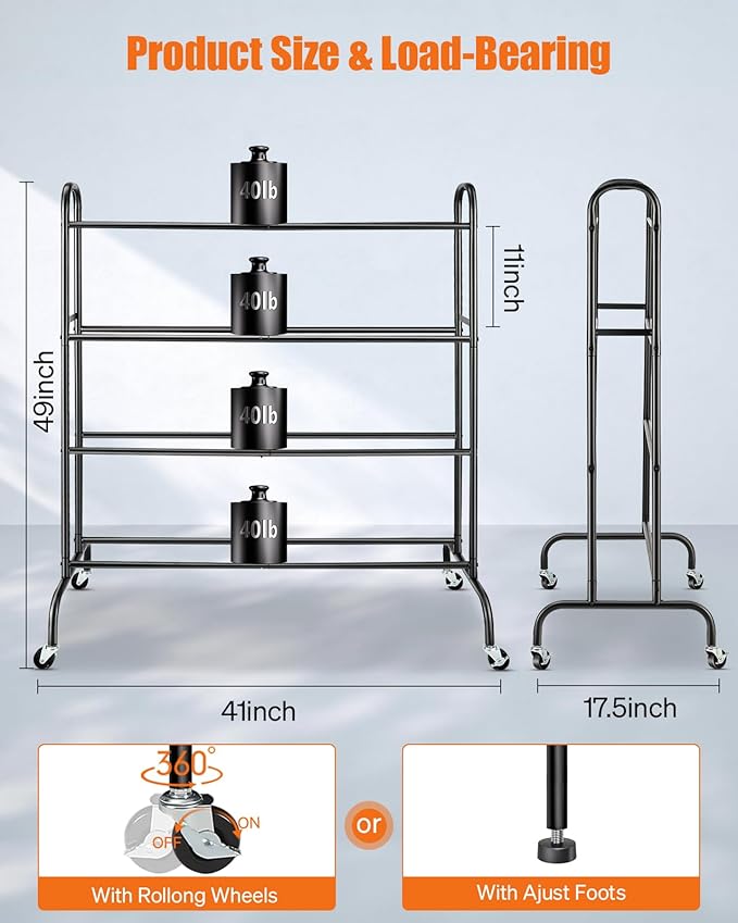 AHOWPD 3D Printer Filament Storage Rack - 4 Tier Rolling Filament Spool Holders Racks with Wheels, Heavy Duty Metal Shelf for PLA/ABS/TPU, Filaments Organzied for 3D Printing Studio, Office Workshop