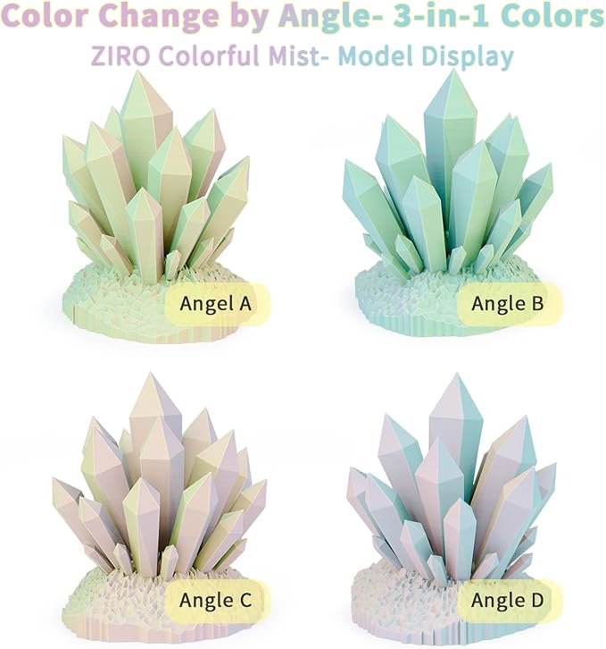 ZIRO Matte Tricolors PLA Filament Bundle, 4 Packs Magic Color Change by Angle Filament 1.75mm, Dimensional Accuracy +/-0.03mm, Fit Most FDM 3D Printer, 1KG x 4 Spool (no-Shine Surface)
