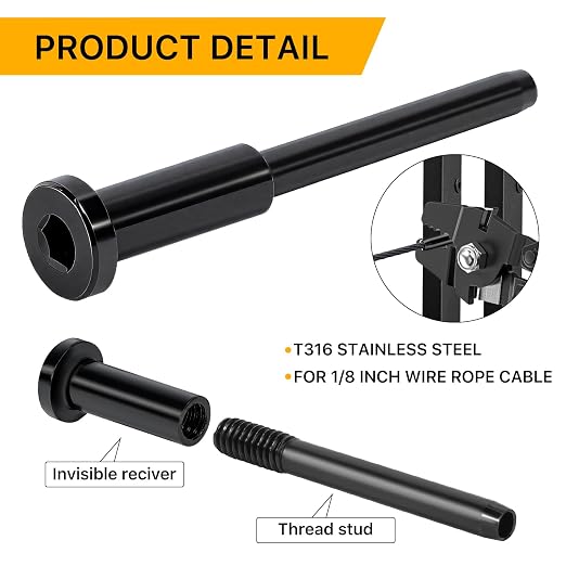 50 Pack 1/8" Black T316 Stainless Steel Invisible Cable Railing Kit，Swage Stud End for Deck, Stair, Wood & Metal Posts ，Black Cable Railing Hardware