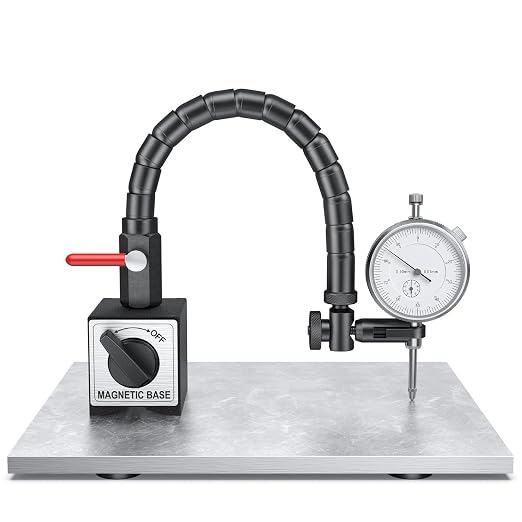 HDLNKAK Dial Indicator 0-10 mm with Magnetic Base - Precision Machinist's Tool Set for Alignment, Includes Flexible Arm Base & 0.01MM Accuracy Measuring Instrument.