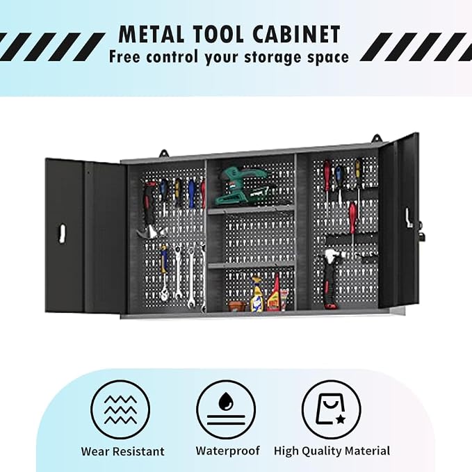 Large Steel Hanging Cabinets, Wall Mounted Chest with Lockable Doors for Garage Basement Utility Room