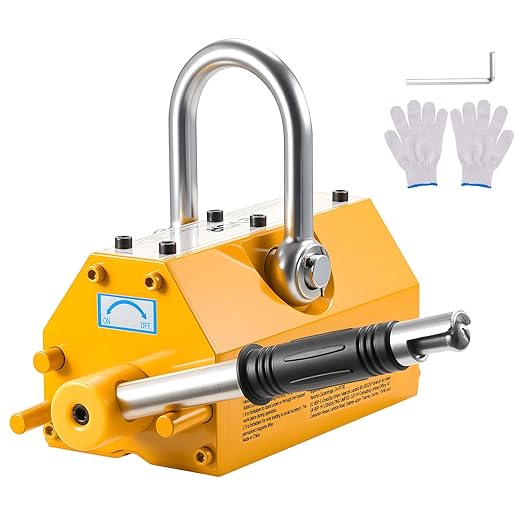 VEVOR Permanent Magnetic Lifter, 1320 lbs Pulling Capacity, Heavy Duty N42 Neodymium Lifting Magnet with Release Handle and Steel Hook, Used in Shop Crane and Hoist, for Lifting Plate Steel, Board