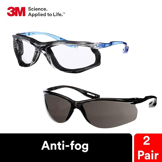 3M Safety Glasses, Virtua CCS and Virtua Sport CCS 2-Pack, Anti-Fog, ANSI Z87, Corded Ear Plug Control System, Removable Foam Gasket, 1 Pair of Clear Lens and 1 Pair of Gray Lens