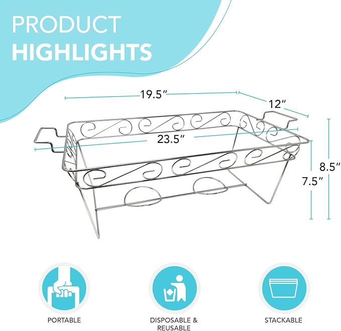 Party Essentials 3-Count Full Size Elegance Chafing Racks, Chrome