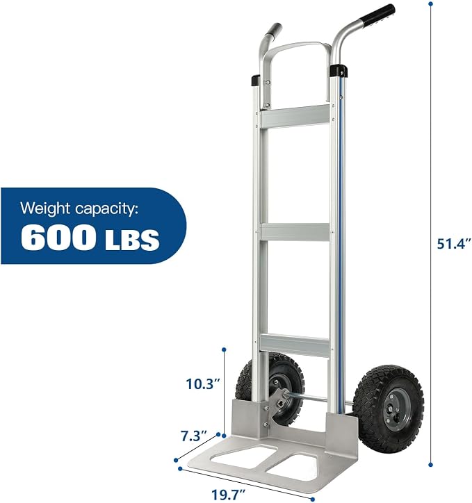 Hand Truck Heavy Duty, Hand Truck Dolly 400lbs Capacity, Dolly Cart with Pneumatic Tire for Moving Home, Workshop, Office (400LB)