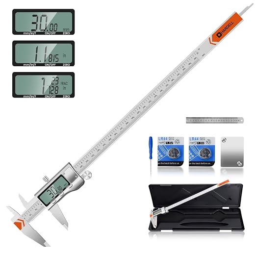 HARDELL 12" Digital Caliper, All-Metal Electronic Micrometer with Large LCD, Inch/Metric/Fraction Conversion, Precision Measuring Tool for Household & DIY (2 Batteries Included)