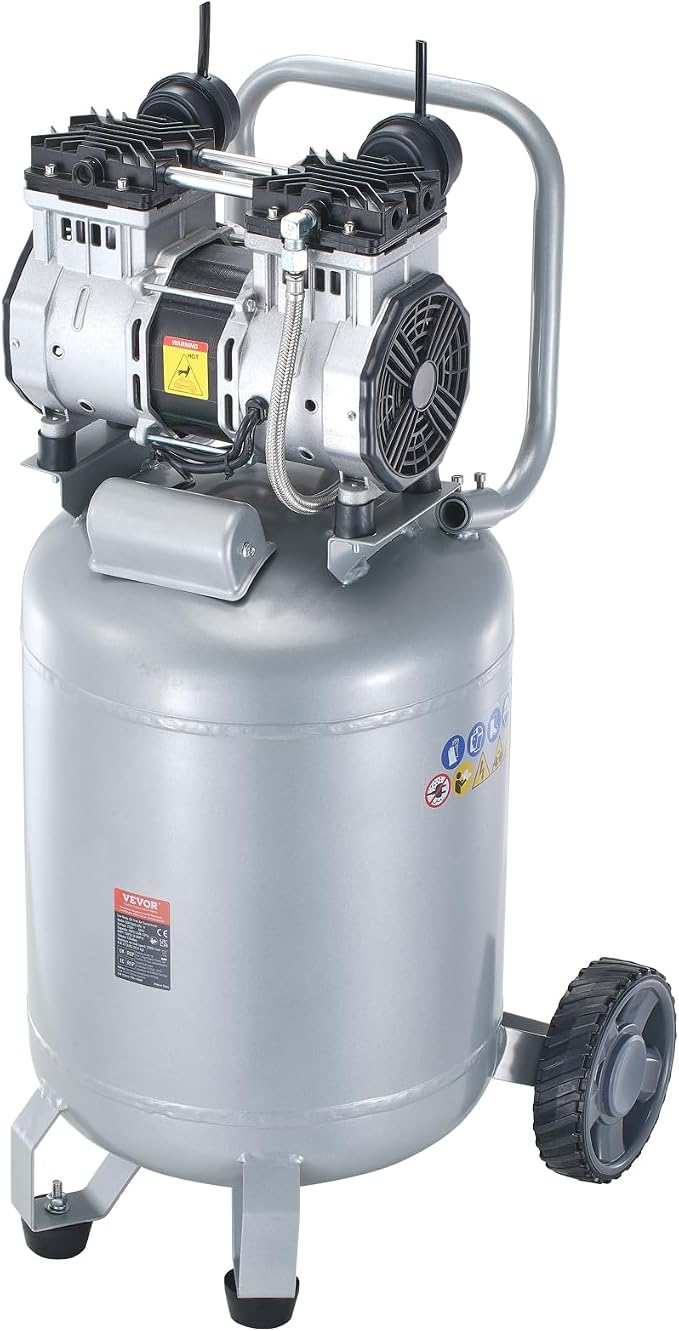 VEVOR 13-Gallon Air Compressor, 2HP, 4.6 SCFM@90PSI, Oil-Free Tank, 66dB Quiet Operation, Ideal for Tire Inflation, Woodworking, Auto Repairs, and Spray Painting (Maximum Pressure 125 PSI)