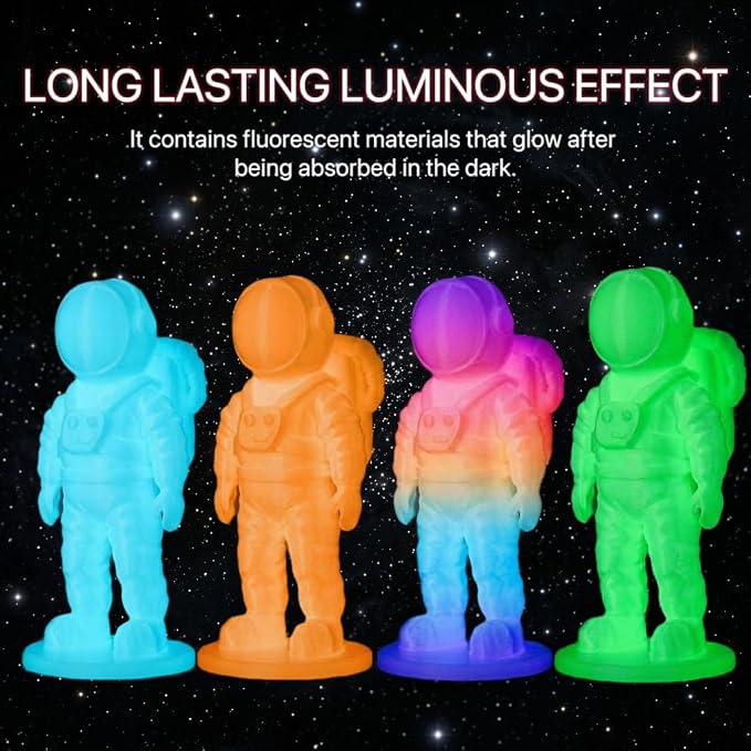 3D Printer Filament Bundle, Glow in The Dark Filament Multicolor, Green, BlueOrange ，Yellow ，Glow Rainbow, PLA Filament 1.75 mm, Dimensional Accuracy +/- 0.03 mm, 250g X 4 Pack