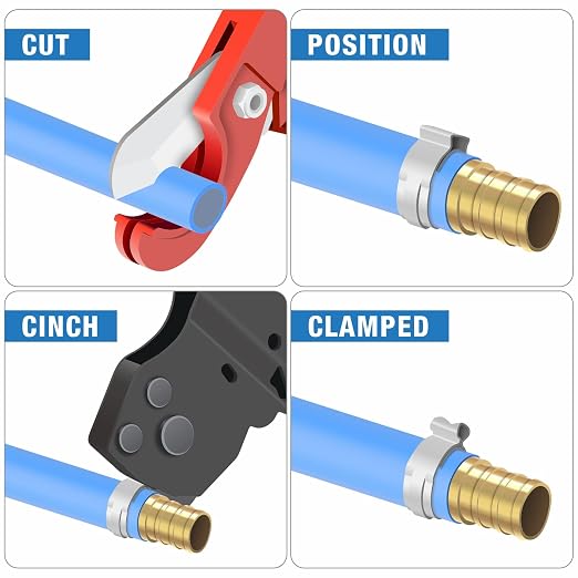 iCrimp F2098 Ratchet One Hand PEX Cinch Clamp Fastening Tools for Clamping Pipe Tubing 3/8", 1/2", 3/4", 5/8" and 1" Easy Operation Stainless Steel Clamps with Holster