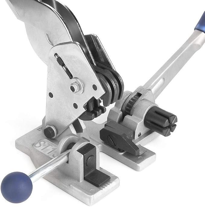 Walfront 3 in 1 Strapping Tool, Manual Banding Tool for 1/2-5/8 inch PP Strap, Steel Tensioner Sealer Cutter for Pallet Packaging, Heavy Duty Fastening Snapping Cutting