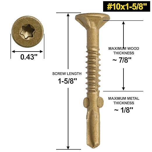 FMhotu #10 x 1-5/8" Trailer Deck Screws, Self-Tapping Sheet Wood Metal Screw, 120Pcs T25 Star Bits Reamer Tek Screws for Trailers, for Attaching Wood to Steel