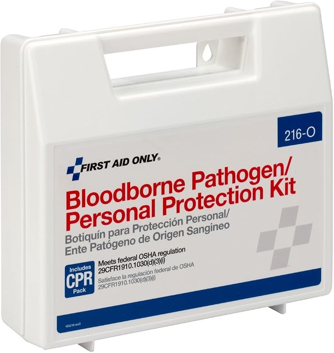 First Aid Only 216-O Blood Pathogen Clean Up Kit with 6-Piece CPR Pack, 29-Piece Body Fluid Clean Up Kit in Plastic Case
