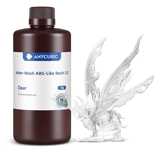 ANYCUBIC Water Washable ABS-Like Resin 3.0, 3D Printer Resin, High Toughness and High Precision, Easy to Post-Process, Low Odor, Wide Compatibility for All LCD 3D Printers (Clear, 1kg)