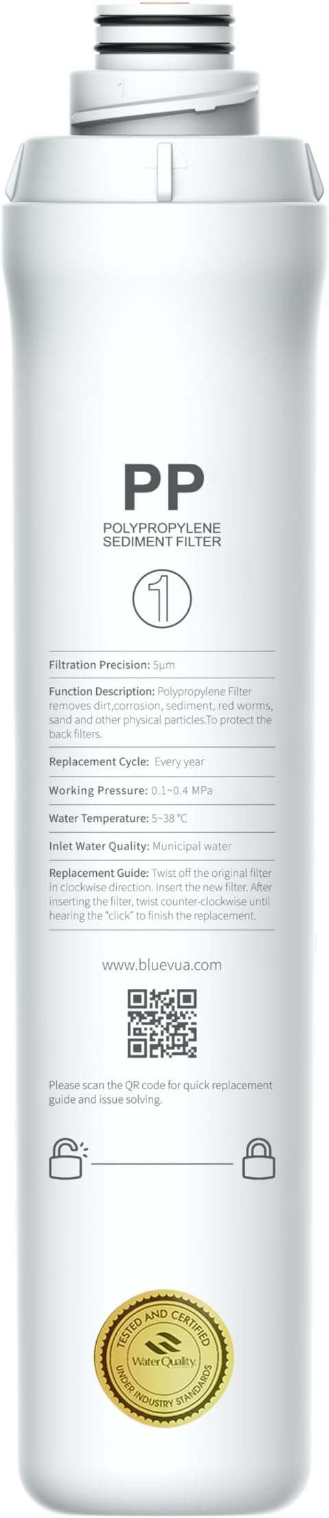 Bluevua Official ROPOT PP Filter, Replacement for RO100ROPOT, 1-year Lifetime-1st Stage