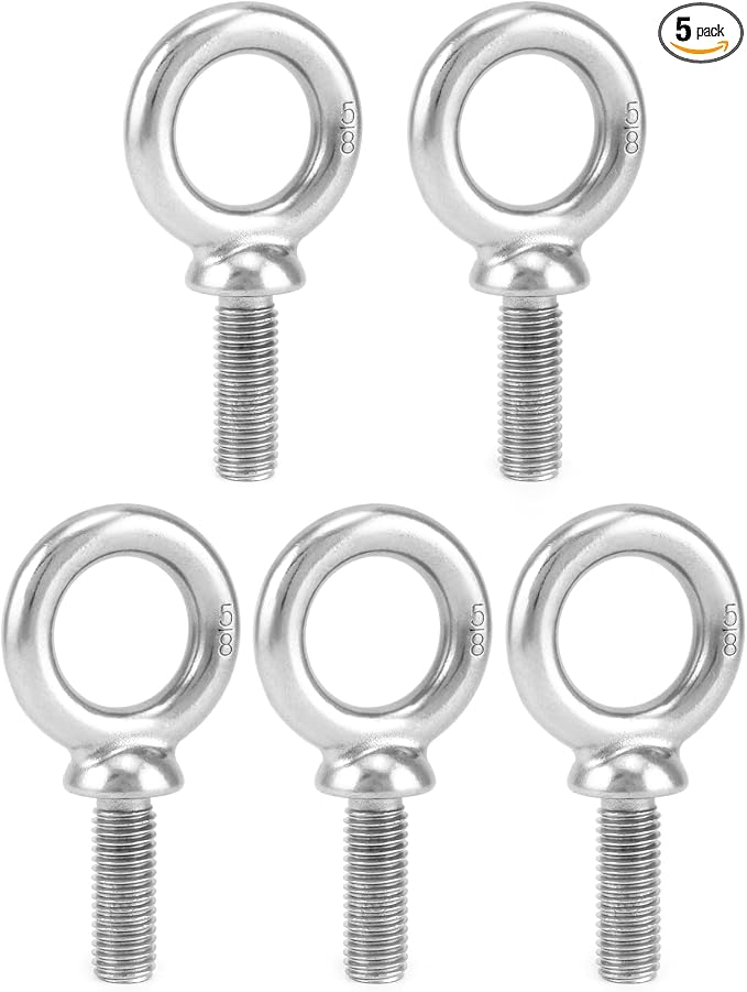 QWORK Eye Bolt, 5 Pack 5/8"-11 x 1-3/4" Marine Grade 304 Stainless Steel Lifting Ring Threaded Eyebolt Machinery Shoulder Eyebolts