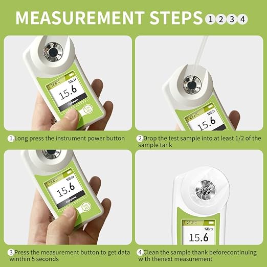 Digital Brix Refractometer, 0–55% ATC Sugar Content Meter, ±0.2% Precision, Handheld Tester for Fruit, Juice