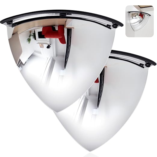Suzile 2 Pieces 18 Inch Acrylic Quarter Dome Mirror Convex Corner Safety Mirror High Viewing Angle Blindspot for Wall Warehouses Offices Retail Stores Parking Garages