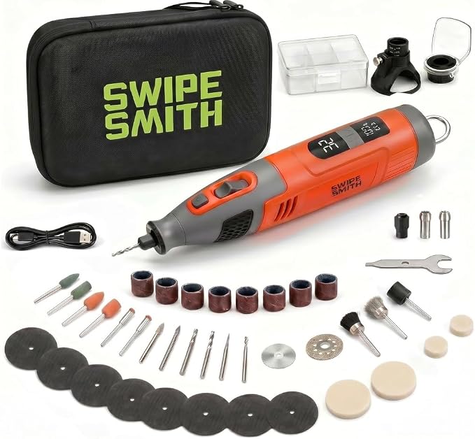 12V Cordless Rotary Tool Kit, Brushless Motor, LCD Display, 8000-32000 RPM Variable Speed, 2.5Ah Battery, 40 Accessories for Wood Carving, Engraving, Grinding, Sanding and Cutting