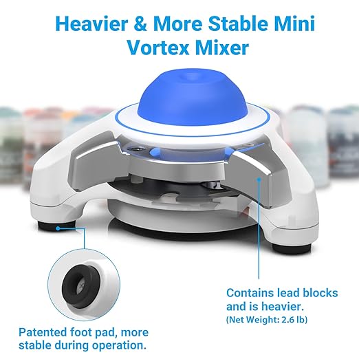 FOUR E'S SCIENTIFIC Mini Vortex Mixer - Lab Vortex Shaker, 5600 RPM, Blue, Touch Function Portable for Lab Inks Acrylic Paints Nail Polish with Extra Silicone Cap & 300 pcs 7/32 in Mixing Balls