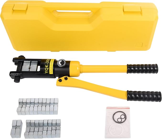 16T Hydraulic Crimping Tool 8 AWG to 600 MCM Battery Cable Crimping Tool 0.87 inch Stroke Hydraulic Lug Crimper Electrical Terminal Crimper with 13 Pairs of Dies