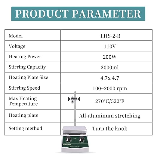 300℃/ 572℉ Magnetic Stirrer Hot Plate 2L Heated Mixer 2000RPM Lab Stirring W/Support Stand,Stir Bar Recycler Set(Non Digital)