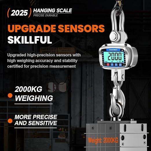 Digital Crane Scale 6600 lbs/3000kg/3T Measurable Temperature and Humidity Industrial Heavy Duty Hanging Scale with Remote Control LCD Screen for Construction, Factory, Farm(Silver)