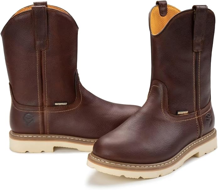 SUREWAY Mens 10 in Soft/Steel Toe Waterproof Wellington Boot,Heavy Duty Pull On Work Boots for Men,Full Grain Leather,Goodyear Welted,Superior Slip Resistant