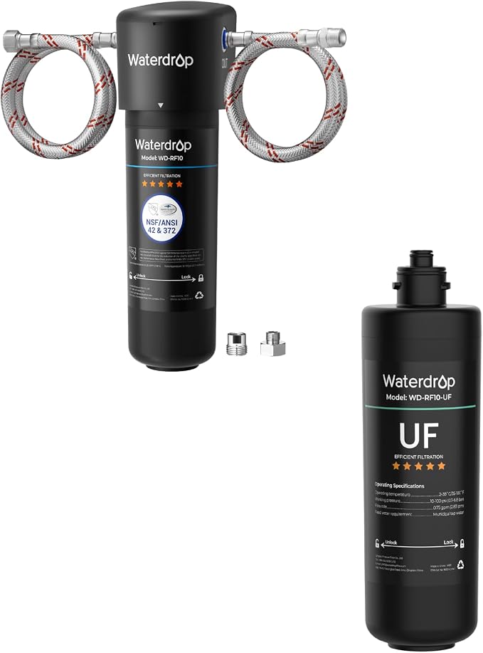 Waterdrop 10UA Under Sink Water Filter System and Waterdrop RF10-UF 0.01 Micron Replacement Filter Cartridge for 10UA/10UA-UF/10UB/10UB-UF Under Sink Water Filter