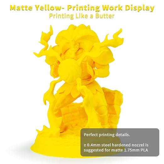ZIRO Matte PLA Filament 1.75mm,1KG 3D Printer Filament,High Toughness PLA,Dimensional Accuracy +/- 0.03mm,Matte Yellow