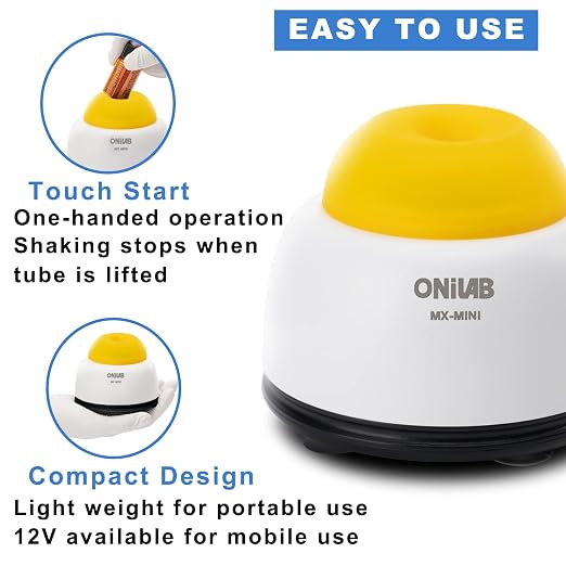 ONiLAB Mini Vortex Mixer with Touch Function, Lab Mixing, Nail Polish,Tattoo Ink,Eyelash Adhesives and Acrylic Paints Mixing, Lab Vortexer for Centrifuge Tubes and Test Tubes,Yellow