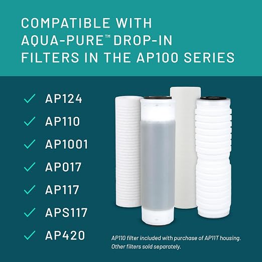 3M Aqua-Pure AP101T Whole House Transparent Water Filter Housing, Ideal for 1-2 Bath Homes, Standard 1-high Drop-in Cartridge