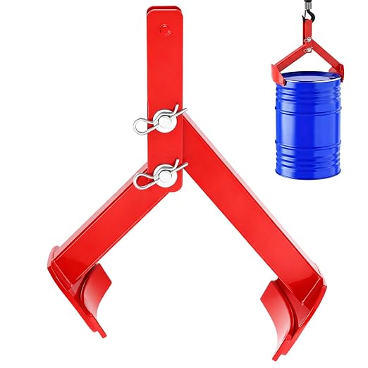 Vertical Drum Lifter 55 Gallon, 1100 Lbs Capacity Clamp for Steel & Plastic Barrels, Heavy Duty Material Handling Equipment, Secure Hydraulic Drum Grabber (Standard)