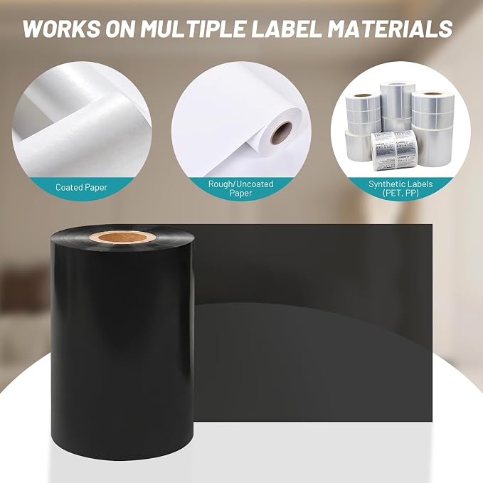 2 Rolls Resin Enhanced Wax Ribbon 4.33" x 1476' – 1" Core Thermal Transfer Ribbon for Barcode Labels, CSO-Ink Outside, Compatible with Zebra, Sato, Datamax, TSC, GoDex, Citizen