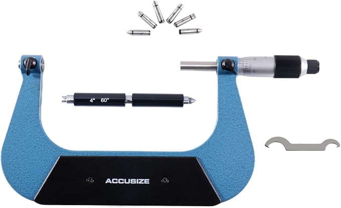 Accusize Industrial Tools Screw Thread Micrometer, 4-5", S916-C754 | 3 Anvil Sets: 13-9, 8-5, 4.5-3.5 TPI, 0.001" Resolution, ±0.00016" Accuracy
