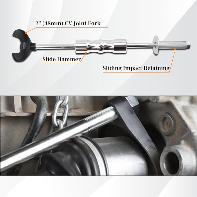 9 PCS Inner CV Axle Removal Tool, Heavy Duty Slide Hammer Puller Set, 63mm 48mm CV Joint Fork, Steel Cable Adapter, Extension Rod, Front Wheel Drive Axle Half Shaft Removal Tool Kit