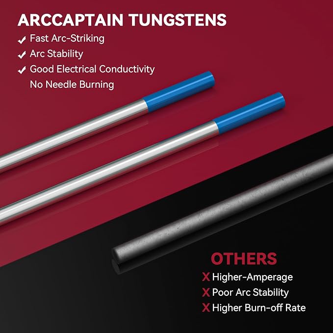 ARCCAPTAIN TIG Tungsten, TIG Welding Tungsten Electrode Blue 2% Lanthanated 10-Pack 3/32" x 7" (WL20/EWLa-2) X 5 Pcs