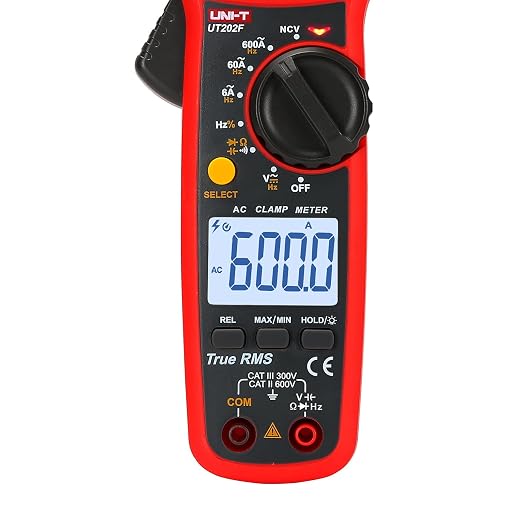 UNI-T UT202F Digital Clamp Meter AC Current TRMS Volt Ohm Amp Meter HVAC Clamp On Multimeter Auto Ranging 6000Counts AC Current Frequency NCV AC DC Voltage Frequency Resistance Continuity Diode Tester