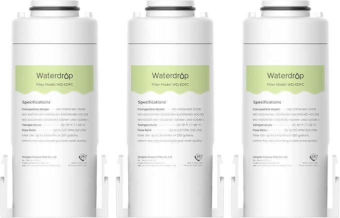 Waterdrop EDFC Water Filter Replacement for Waterdrop EDC01/ED01/ED02/ED04 Rechargeable Electric Pitcher, Reduce 98% of Chloramine, 3 Months or 200 Gallons, NSF/ANSI 42&372, 3 Pack